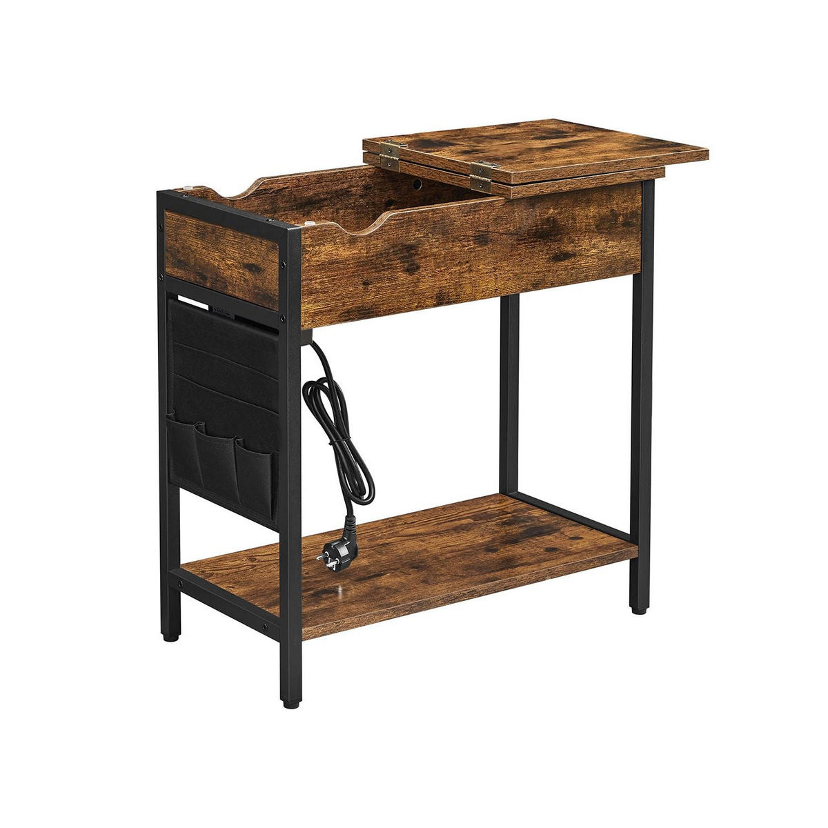 BEISTELLTISCH NACHTTISCH MIT STECKDOSEN - Braun, Holzwerkstoff (60/31.5/60cm) - Hansiro