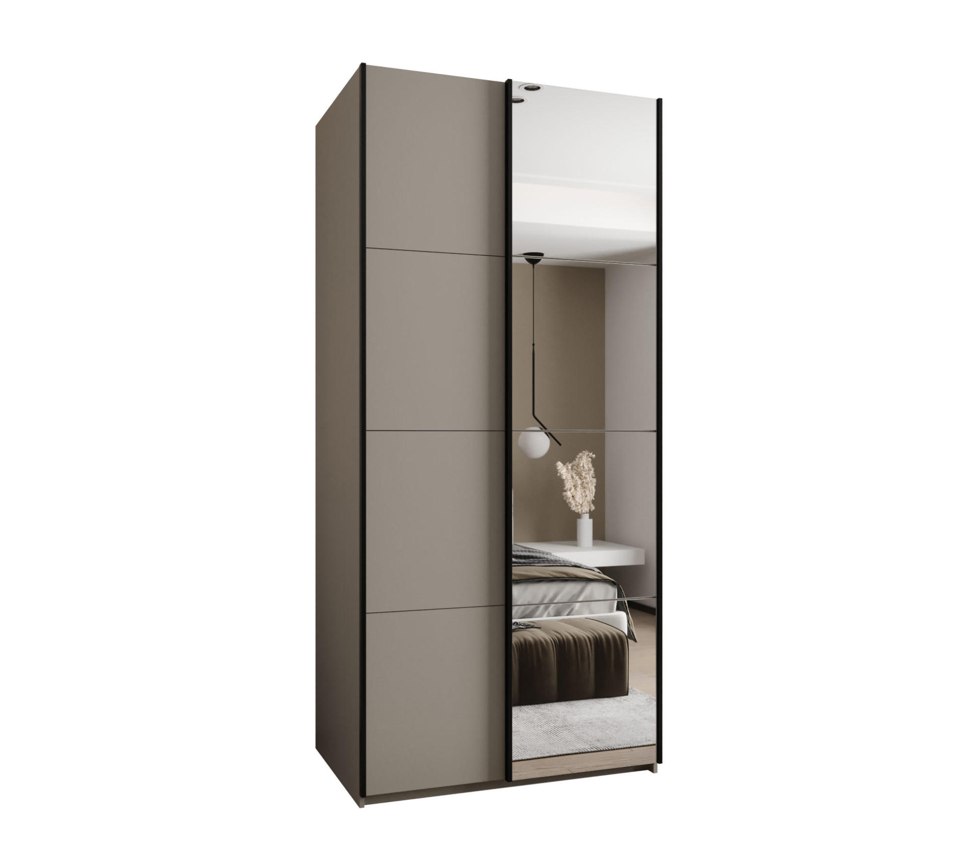 Abiks Möbel SCHWEBETÜRENSCHRANK Kaschmir, Kaschmir, Schwarz 110cm × 64cm × 245cm