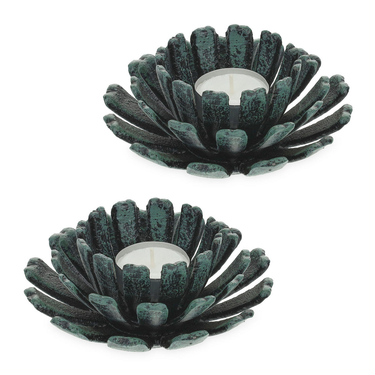 2xTEELICHTHALTER - Smaragdgrün, Metall (6cm) - Relaxdays