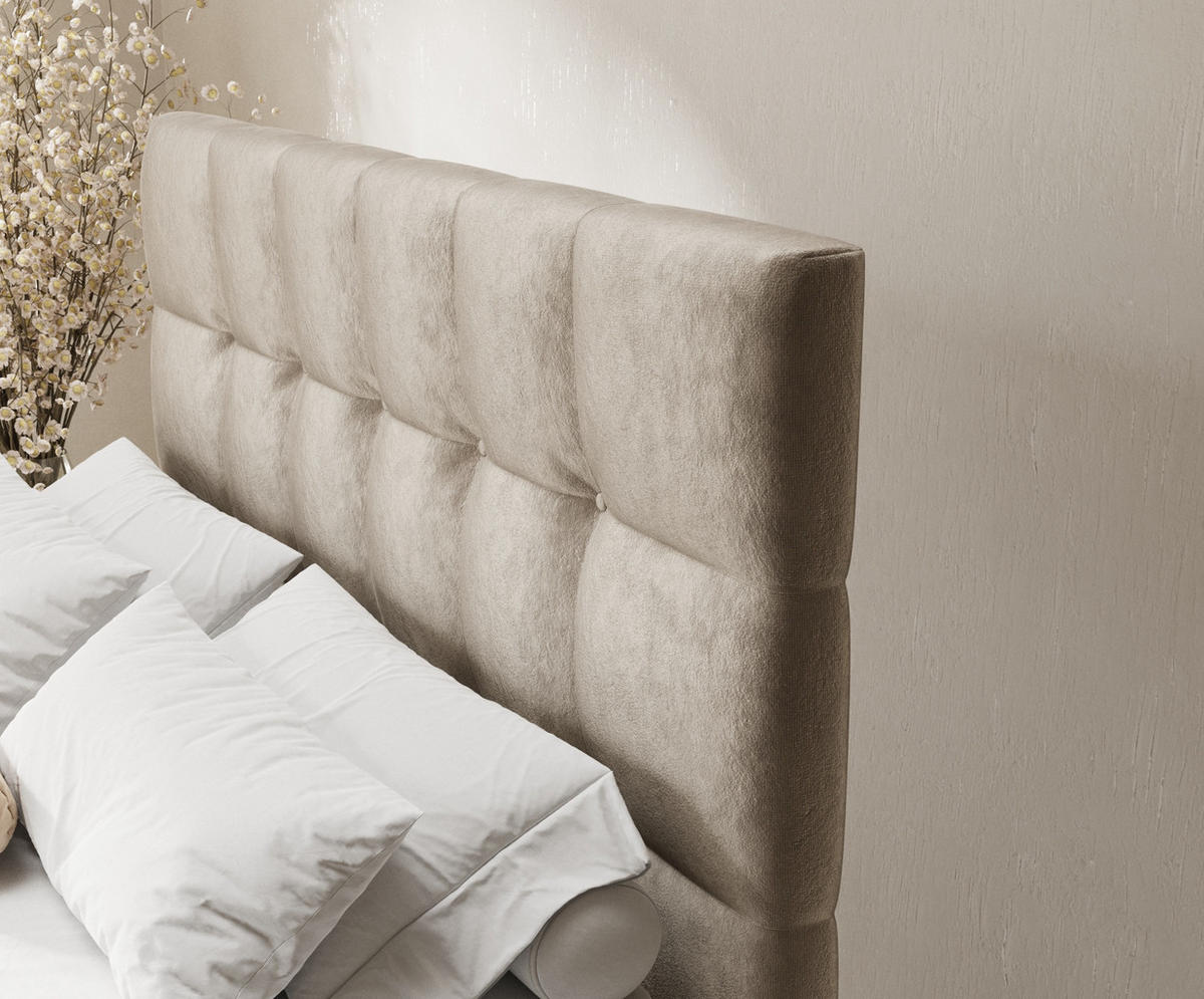 BOXSPRINGBETT Chanton Beige 180/200 cm mit Latex-Topper - Beige/Silberfarben, Holz/Holzwerkstoff (180/200cm) - Maison de Reve