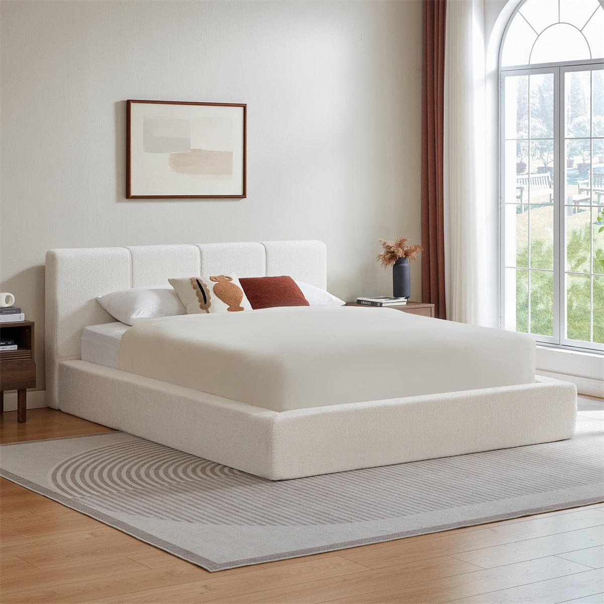 POLSTERBETT 160x200 cm mit gepolstertem Kopfteil - Lattenrost - ohne Matratze - Cremeweiß - Creme, Textil (160/200cm) - DELFA
