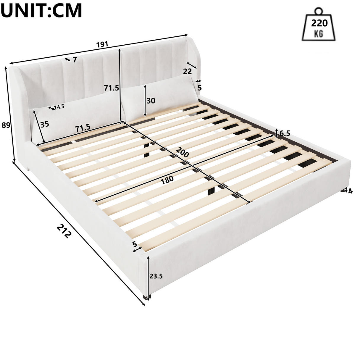 POLSTERBETT 180/200 cm in Beige mit gepolstertem Kopfteil, Lattenrost und Kissen aus Samt - Beige, Holzwerkstoff/Textil (180/200cm) - STILVORA