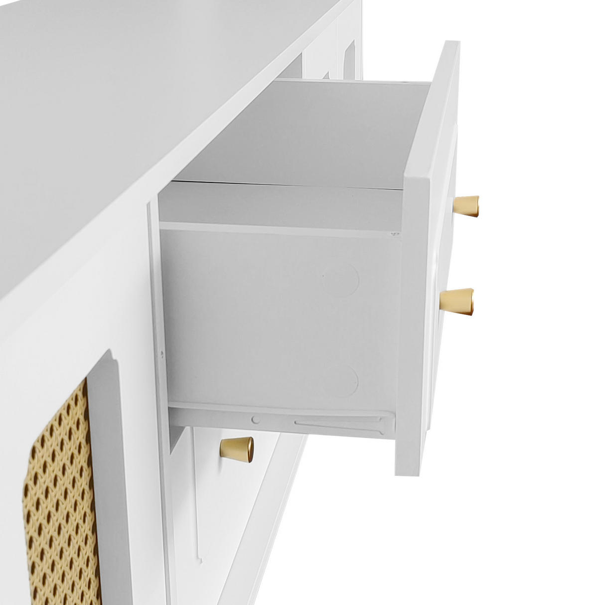 LOWBOARD 175/38/55.5 cm Weiß aus Holzwerkstoff mit PVC-Rattantüren - Weiß, Holzwerkstoff (38/55.5/175cm) - OKMYHOME