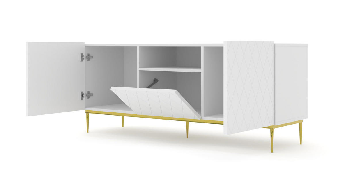TV LOWBOARD Weiß, Gold 145/60/40 - Goldfarben/Weiß, Holzwerkstoff (145/60/40cm) - RAUMHIRSCH FURNITURE