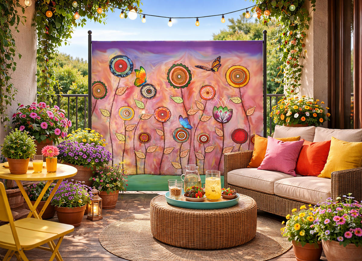 PARAVENT 1-tlg. 180x180 cm Retro Flowers - Dunkelorange/Multicolor, Metall (178/180cm) - QUICK STAR