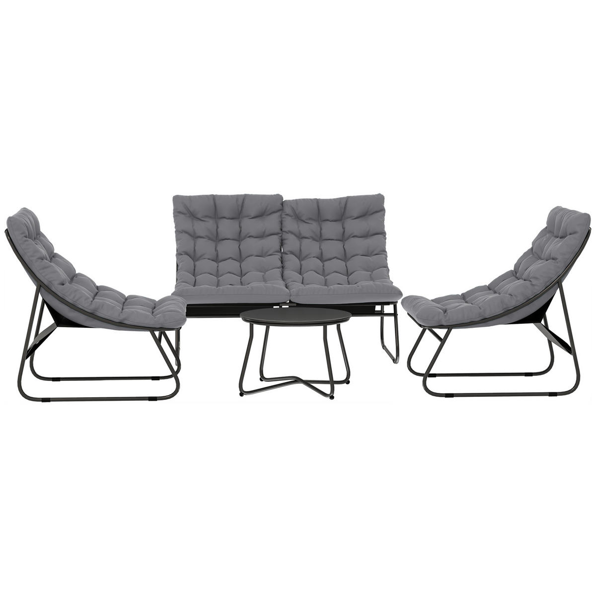 4-SITZER GARTENMÖBEL-SET DE-06540 2 Stühle, 1 Doppel-Sofa, 1 Tisch, dicke Kissen Grau - Grau, Textil/Metall - ComfortXL