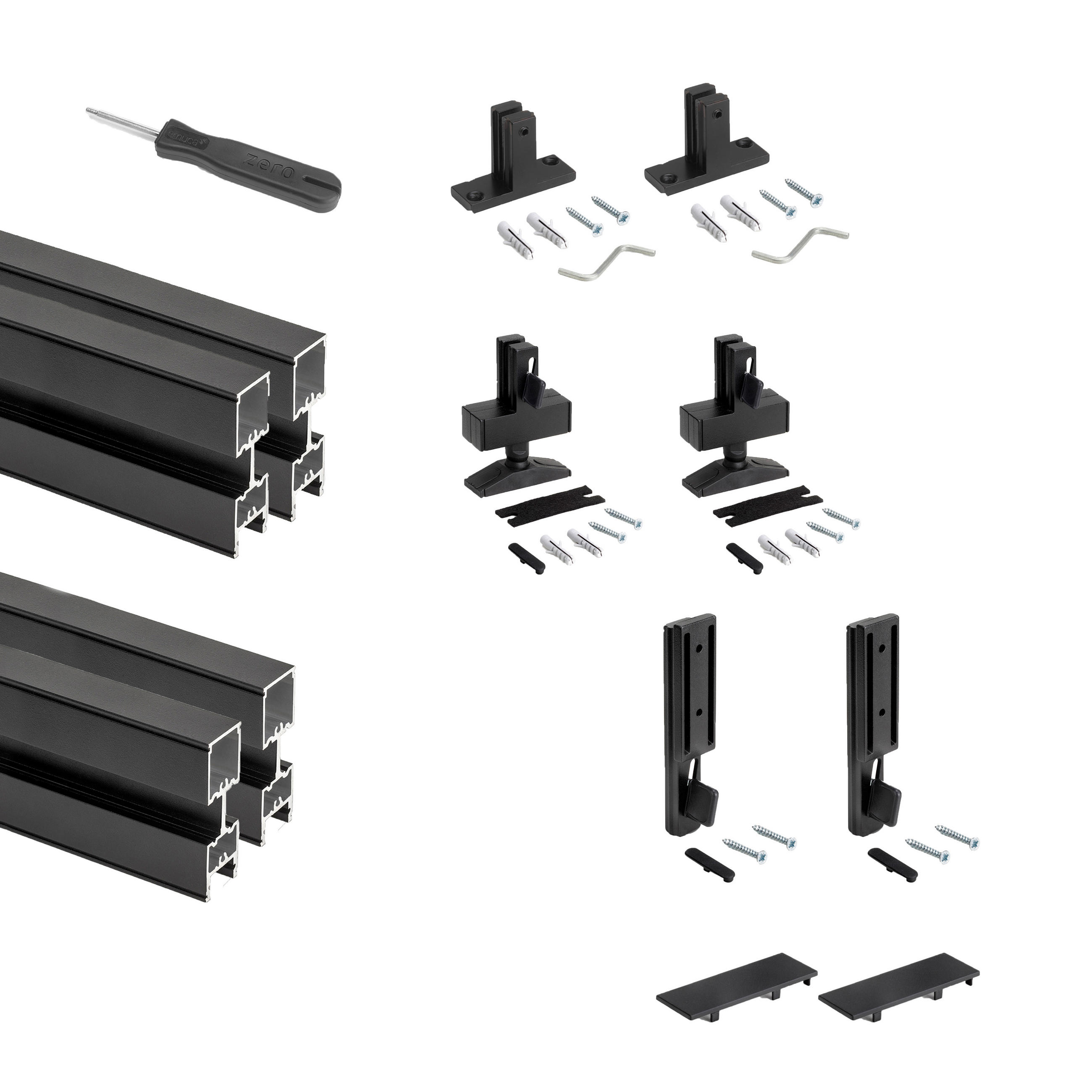 RAHMEN Zero, mit Beschlägen und Profilen für Boden- und Wandmontage, Aluminium und Zamak, Schwarz strukturiert 2er-set - Schwarz, Metall (2.2/217/28.5cm) - EMUCA