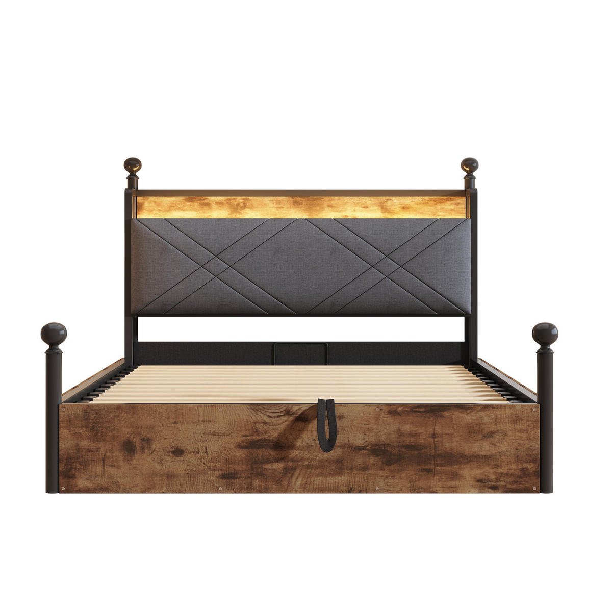 METALLBETT 140/190 cm schwarz mit hydraulischem Stauraum und LED-Beleuchtung - Schwarz, Metall (140/190cm) - OKWISH