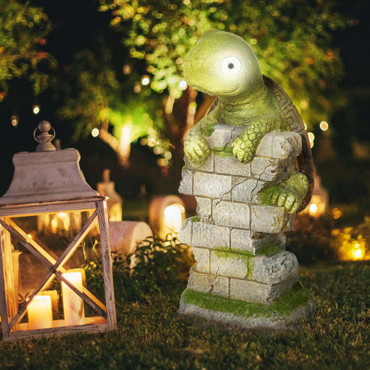 GARTENFIGUR "Schildkröte" mit LED Solarleuchte, Outdoor-Ornament für Rasen, Garten, Hof - Grün, Kunststoff (18.5/36.5/17.5cm) - Outsunny