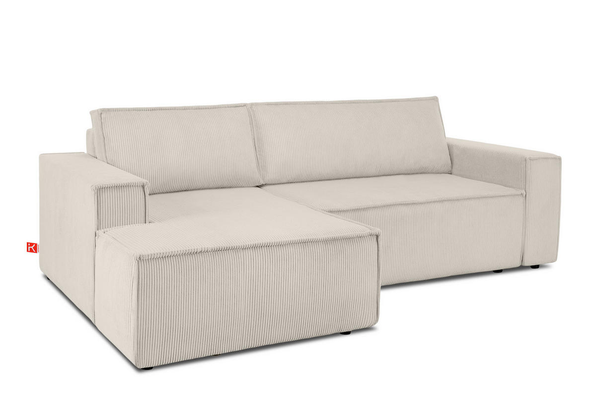 ECKSCHLAFSOFA-LINKS NAPI in Pet Friendly Cord-Stoff, cremefarben - Creme/Schwarz, Textil (262/148cm) - KONSIMO®