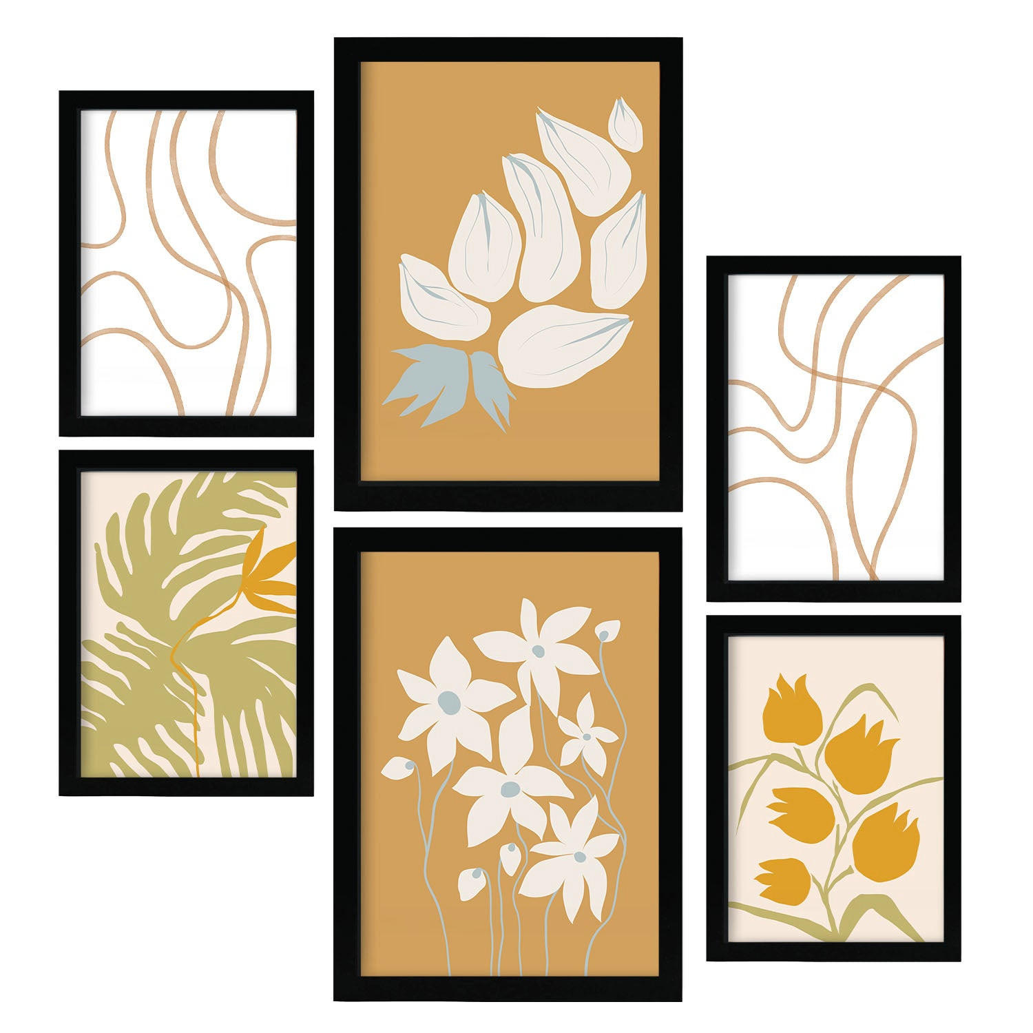 POSTER Set Mit 6 Flora Geht In Blume Zusammenfassung Ästhetische Dekorative Gemälde Für Ihr Wohnzimmer, Schlafzimmer, Zuhause A3 & A4 Schwarzer Rahmen - Schwarz, Papier (29/3cm) - Nacnic