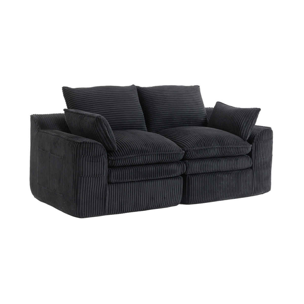 SOFA 2-Sitzer mit Seitentaschen 191 x 94 x 85 cm Cord Schwarz - Schwarz, Kunststoff (94/85/191cm) - Meubliv