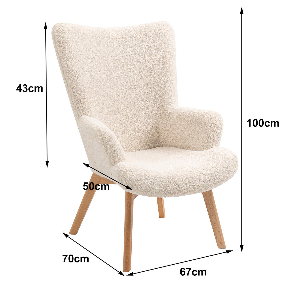 SESSEL Wolle Weiß - Weiß, Textil (64/100/74cm) - Nordlys