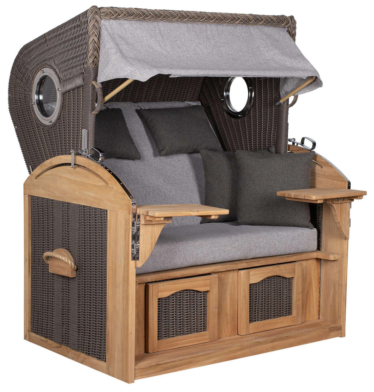 STRANDKORB XL Schillig Bullauge - Braun/Grau, Metall (142/170/95cm) - Mr. Deko