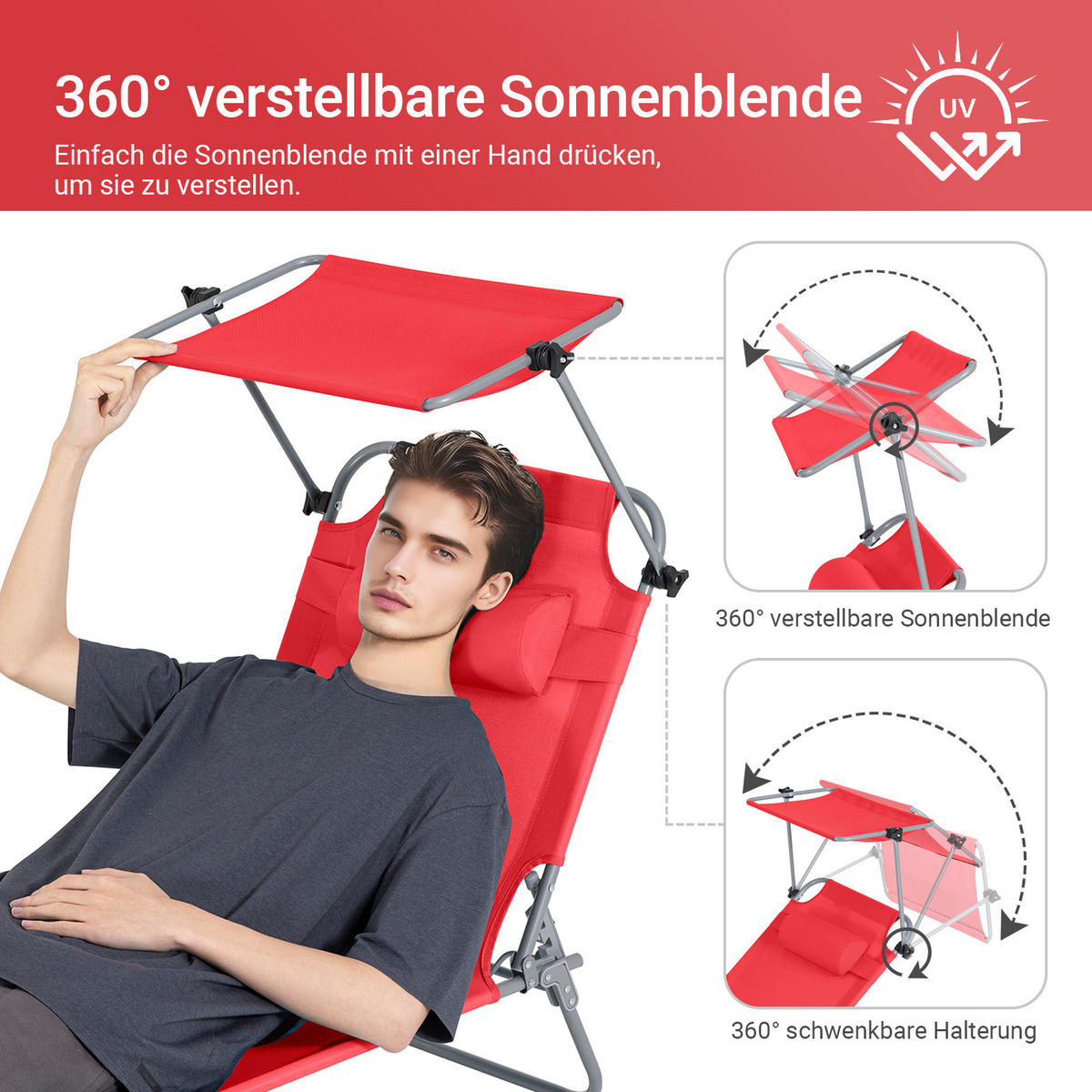 SONNENLIEGE Rot - Rot, Textil/Metall (195/90/63cm) - SoBuy