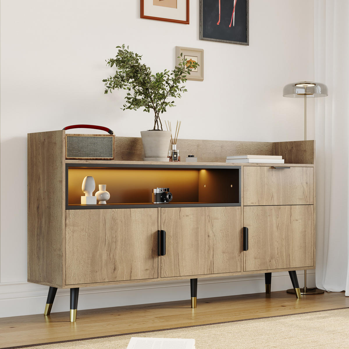 SIDEBOARD 160/35/82 cm mit 2 Türen, Schublade & offenem Fach in Natur - Naturfarben, Holzwerkstoff (160/82/35cm) - BEAOK