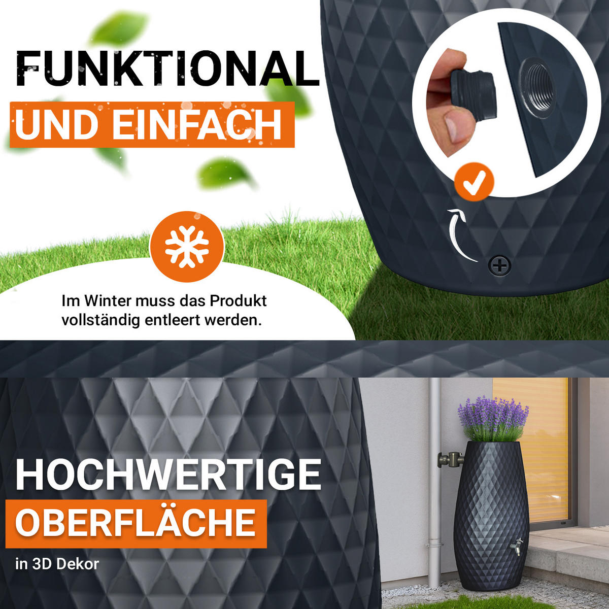 2IN1 Regentonne 230 L, graphite grey mit integrierter Pflanzschale - Grau, Kunststoff (53/118/65cm) - GARANTIA