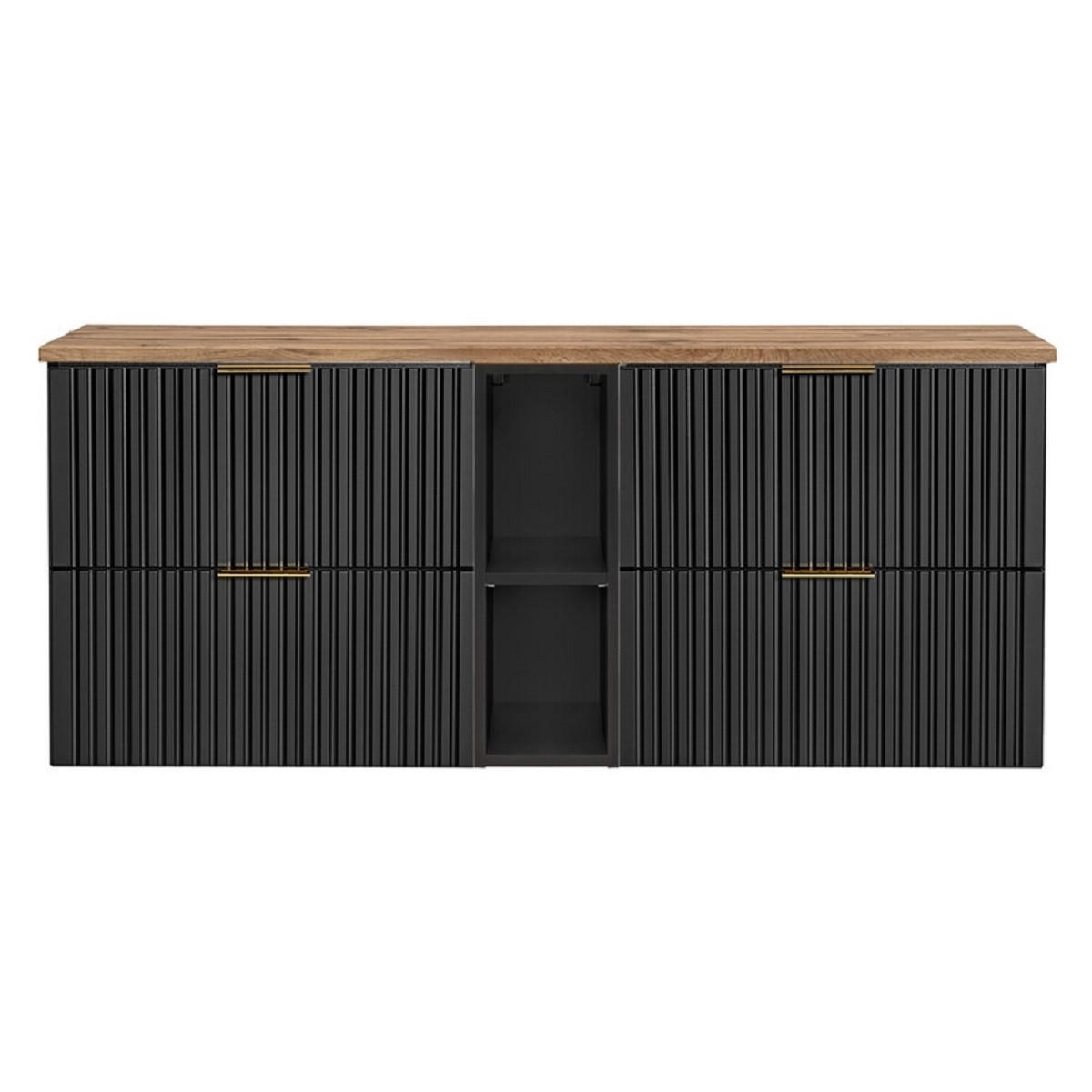 Milaros Markt Badmöbel-Set Schwarz, Eiche Wotan 140x57x46.6 cm
