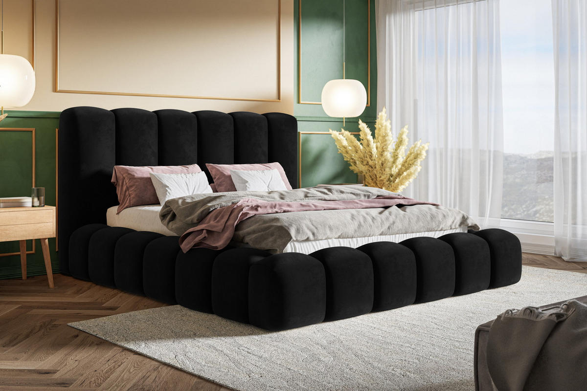 POLSTERBETT 180x200 cm Madeno mit Bettkasten, Samtstoff, Schwarz - Schwarz, Holz/Textil (180/200cm) - Emporius