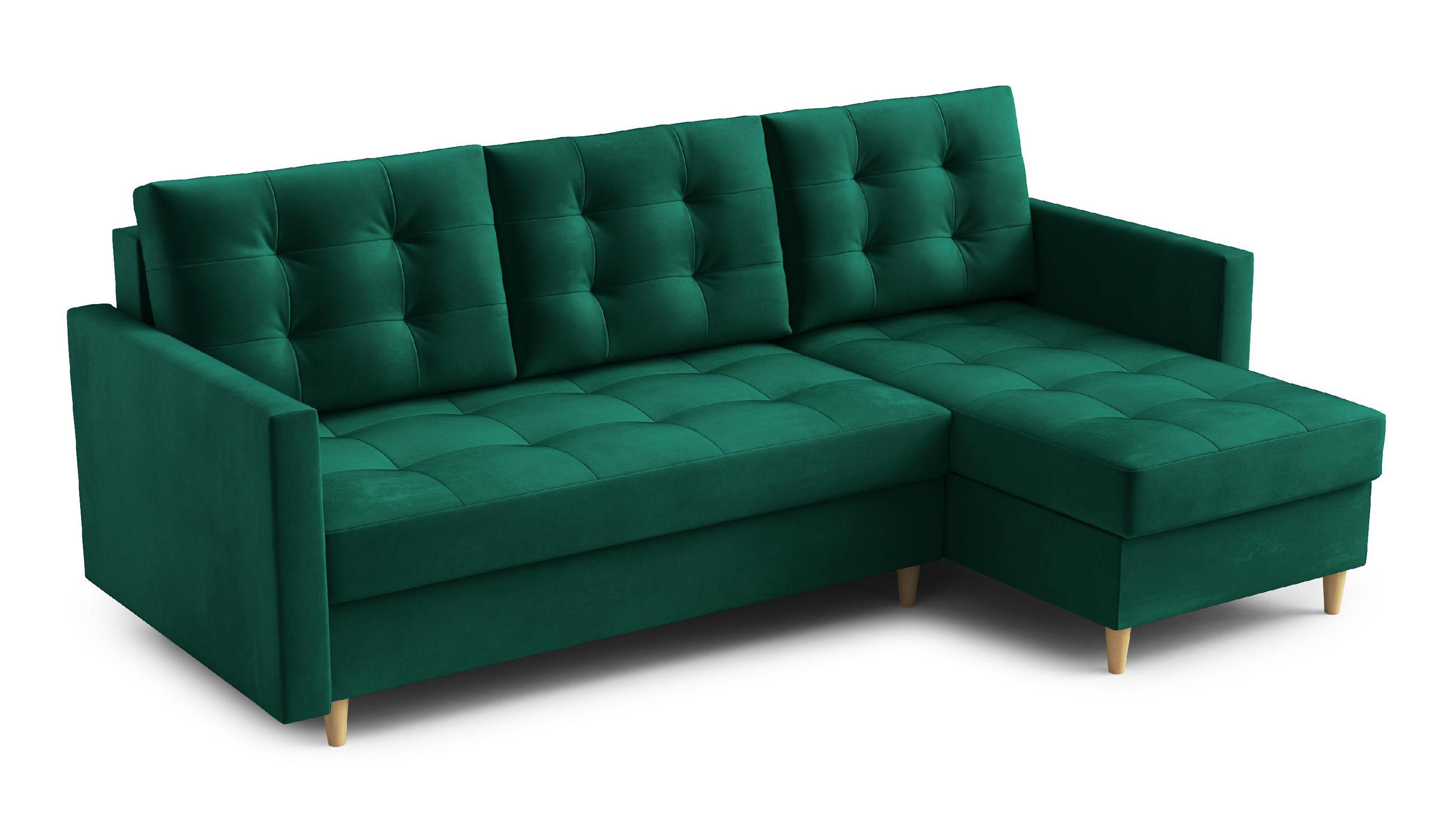 ECKSOFA DIVO Kronos L-förm, Schlaffunktion, elegantes Design, hochwertige Materialien, lose Rückenkissen, freistehend, RECHTS 224x144x95 cm Green - Grün, Holz/Textil (224/144cm) - DomoHome
