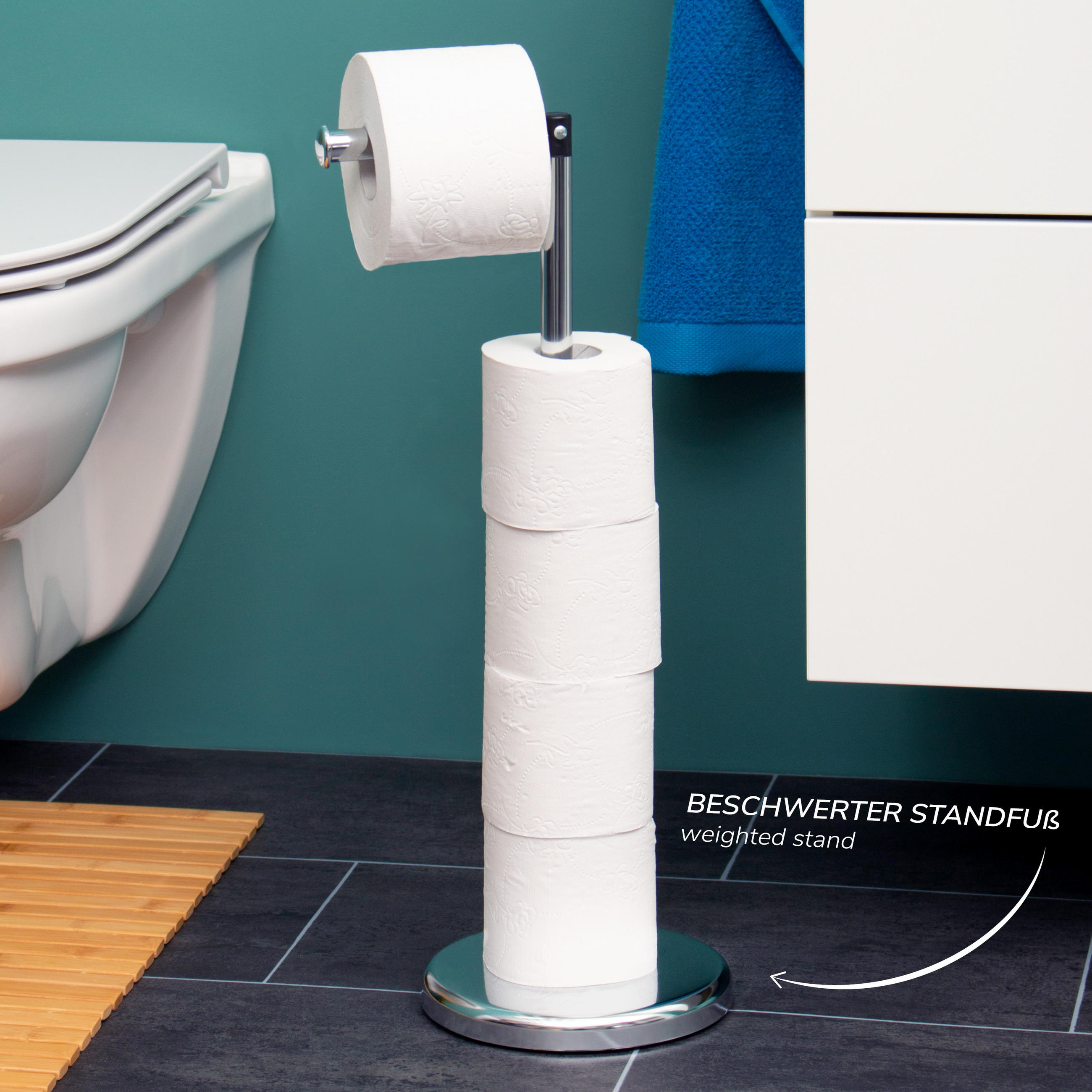 STAND-WC-ROLLENHALTER, silber - Chromfarben, Metall (19/55/19cm) - bremermann