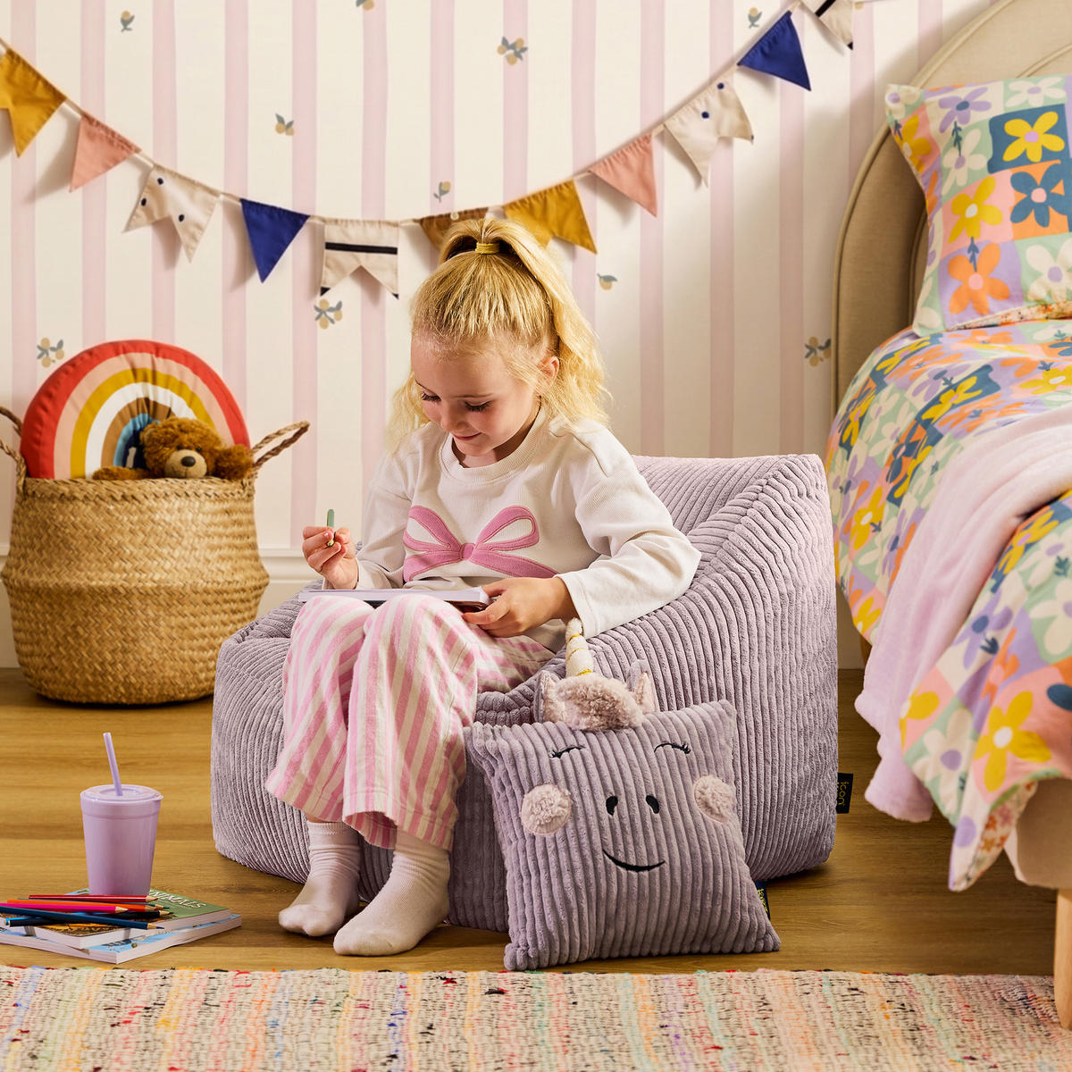 KINDERSITZSACK Natalia mit Animalkissen - Flieder, Textil (55/50/55cm) - icon