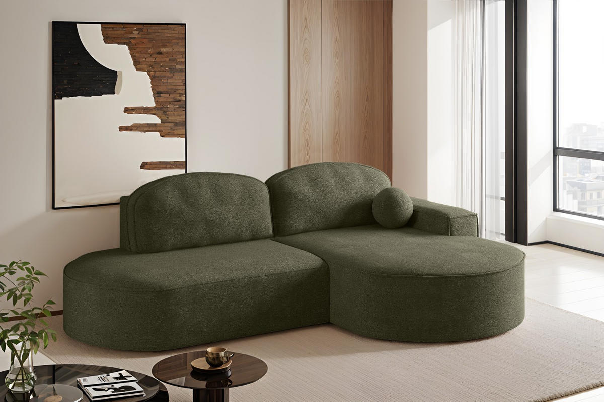ECKSOFA mit Schlaffunktion und Bettkasten Modena Runden stoff Arena Grün Rechts - Grün, Holz (278/179cm) - Kaiser Möbel