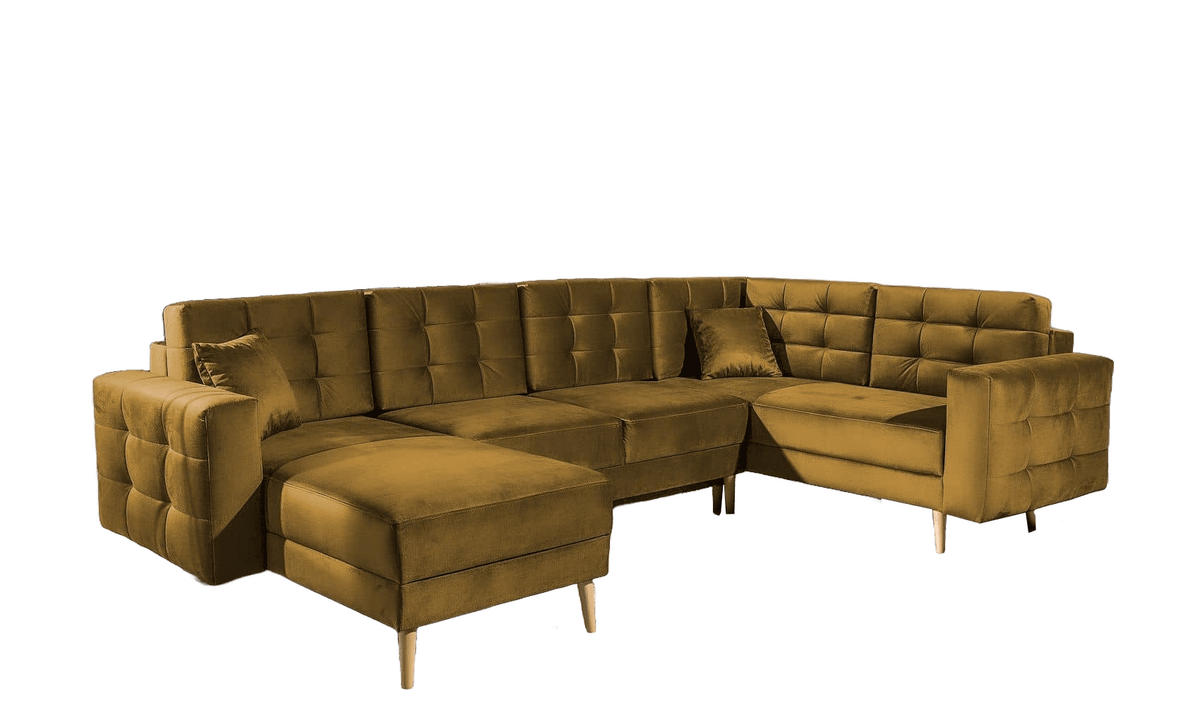 WOHNLANDSCHAFT mit Schlaffunktion, beidseitig montierbar - Gelb/Pinienfarben, Holz/Textil (326/92/202cm) - Eltap