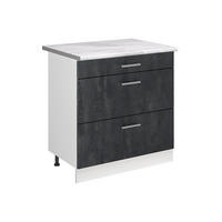 KÜCHENUNTERSCHRANK R-Line, Schwarz Beton/Weiß, 80 cm mit 3 Schubladen Arbeitsplatte Marmor - Schwarz/Weiß, Holzwerkstoff (80/81.6/60cm) - Vicco