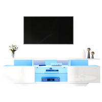 TV-SCHRANK aus MDF und Glas 160x40x45 cm Weiß mit LED-Beleuchtung, 2 Schränken und 8 Ablageflächen - Weiß, Holzwerkstoff (160/45/40cm) - Modfu