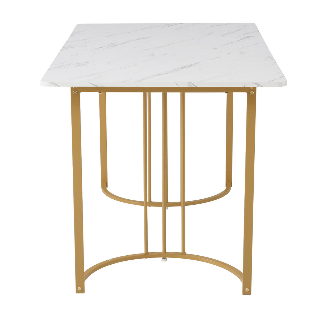 JÍDELNÍ stůl 140/80 cm bílý z MDF a kovu s mramorovým dekorem a nastavitelnými nožkami - bílá, kompozitní dřevo (140/80/75cm) - OKWISH