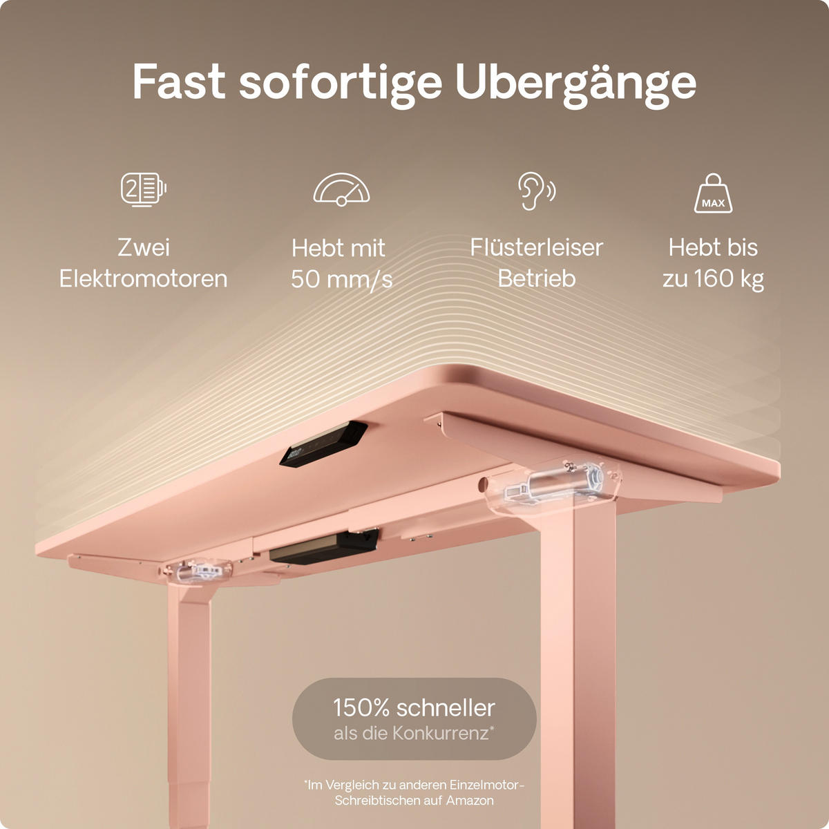 SCHREIBTISCH Elektrisch Höhenverstellbarer HomePro 120x60cm Rosa/Rosa mit Memory-Funktion, Anti-Kollisions Technologie - Pink, Holzwerkstoff (60/120/72cm) - Desktronic