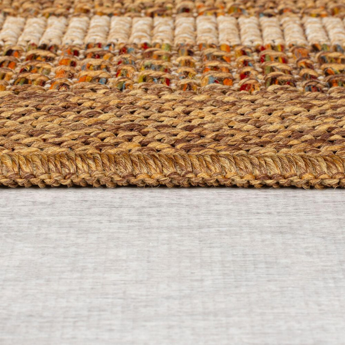 TEPPICH Outdoor Boho Streifen Bordüre, Balkon schmutzabweisend Ocker Rechteckig 200x290 - Braun, Textil (200/290cm) - KADIMA DESIGN