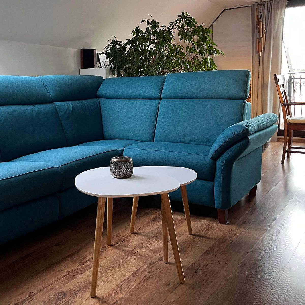 COUCHTISCH 2er Set MDF Bambus Weiß Naturfarben 55×53×42 / 39×39×40 cm - Weiß/Naturfarben, Holzwerkstoff (53/55/42cm) - Begryf