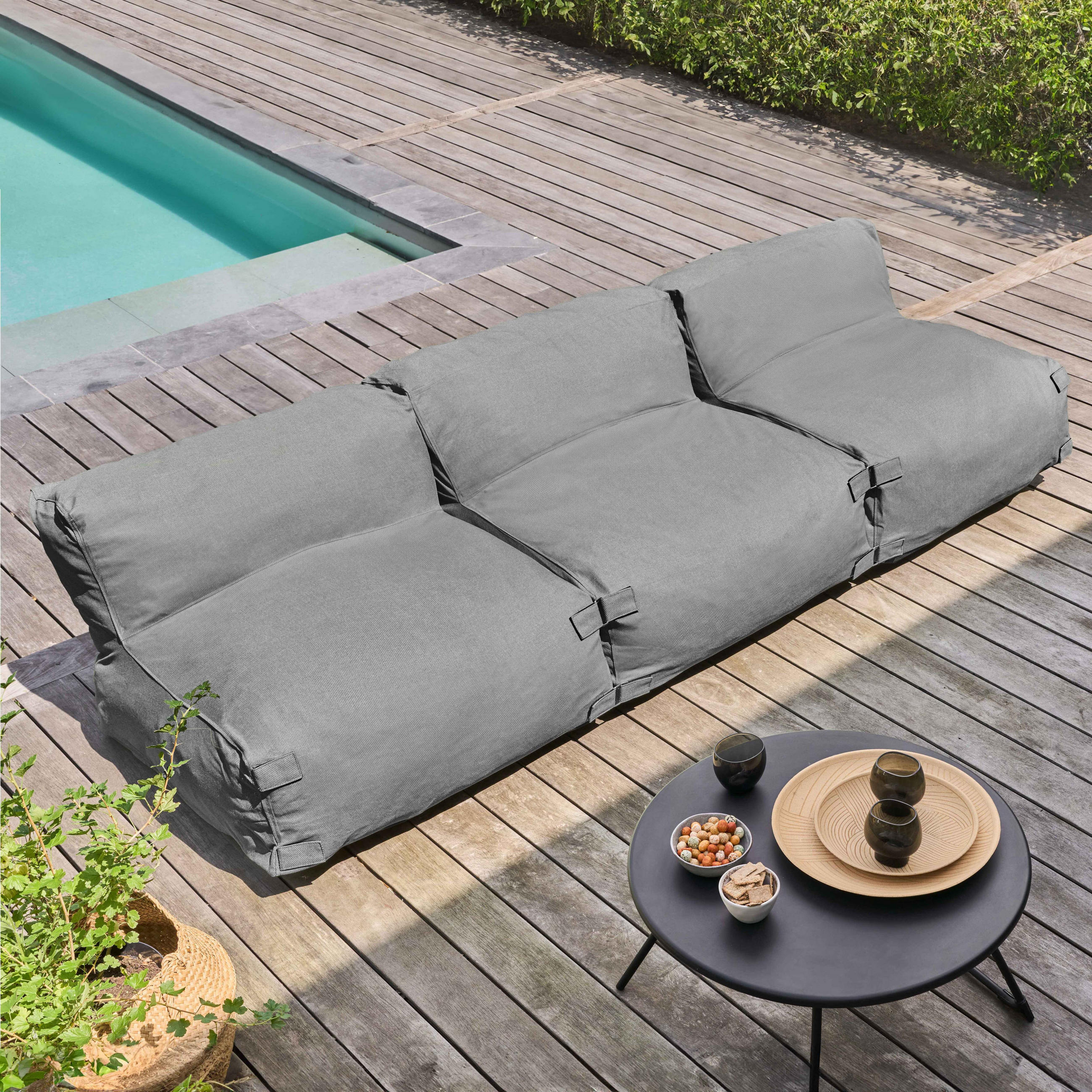 GARTENSOFA mit 3 Sitzplätzen, Grau - Grau, Textil - Oviala