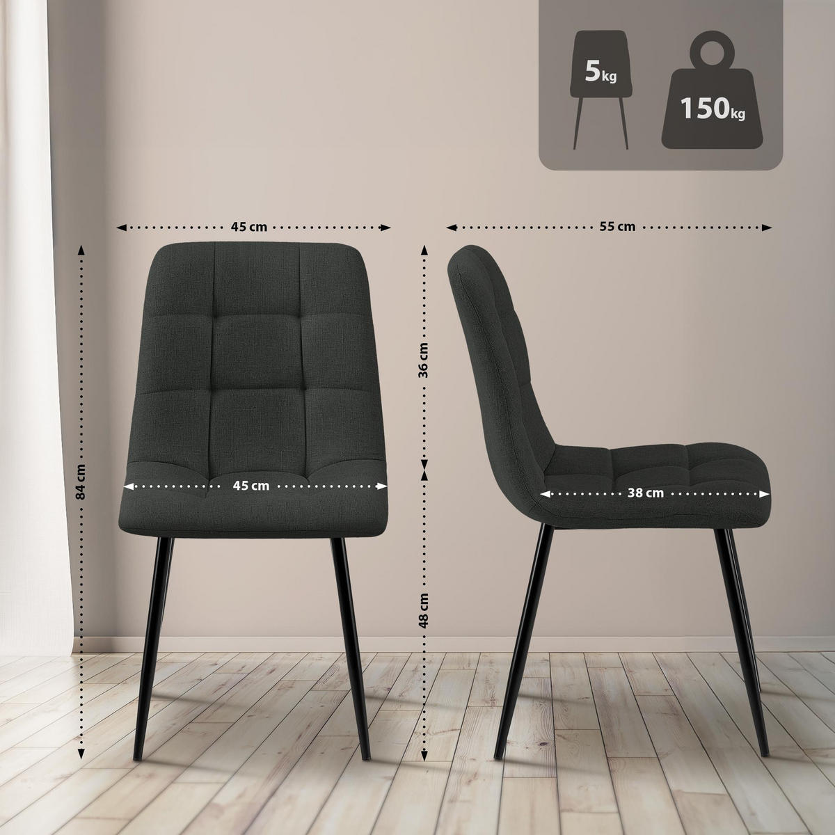 STUHL Stoff Dunkelgrau - Dunkelgrau, Textil/Metall (45/84/55cm) - CLP
