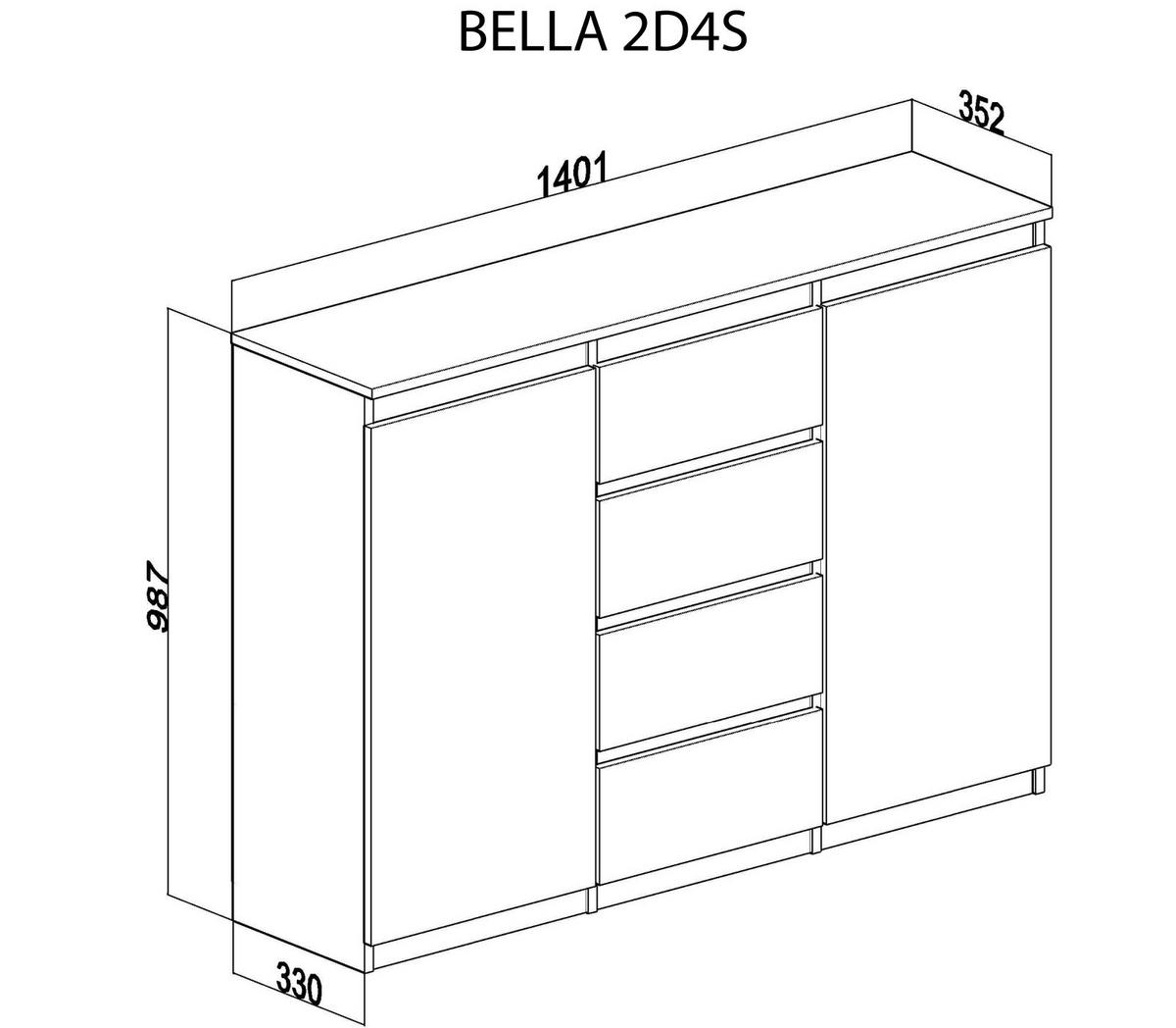 KOMMODE 2d4s 140 beton - Grau, Holzwerkstoff (140/99/35cm) - roe furniture