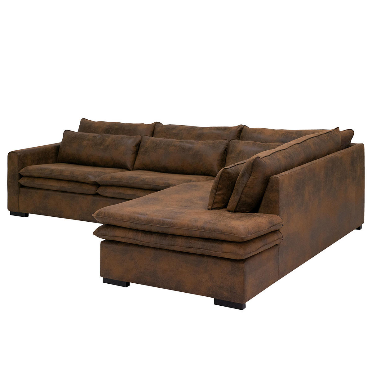 ECKSOFA mit Ottomane - Dunkelbraun/Braun, Buchenholz/Textil (299/216cm) - home24