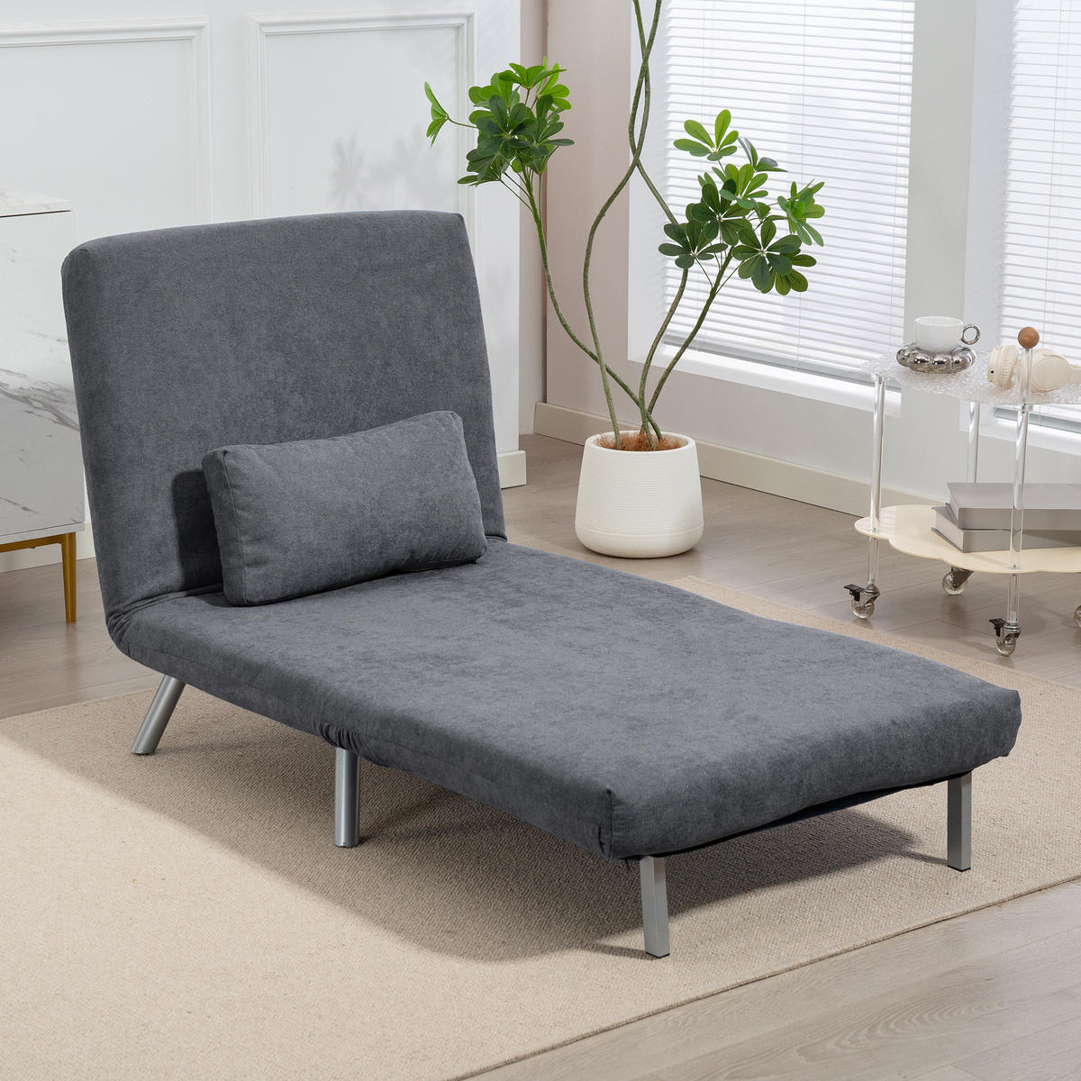 SCHLAFSESSEL 3-in-1 klappbar Schlafsofa mit Bettfunktion Relaxsessel Dunkelgrau - Dunkelgrau/Silberfarben, Textil/Metall (75/83/80cm) - HOMCOM