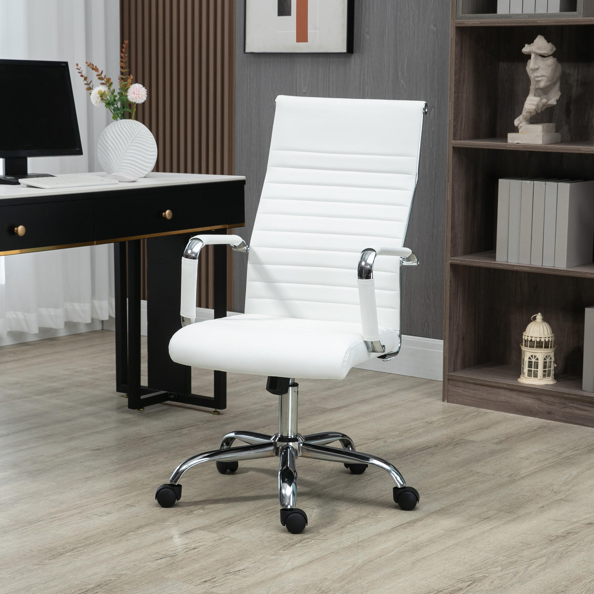 BÜROSTUHL mit Wippfunktion, Kunstleder, Weiß - Weiß, Leder (62/114/54cm) - Vinsetto