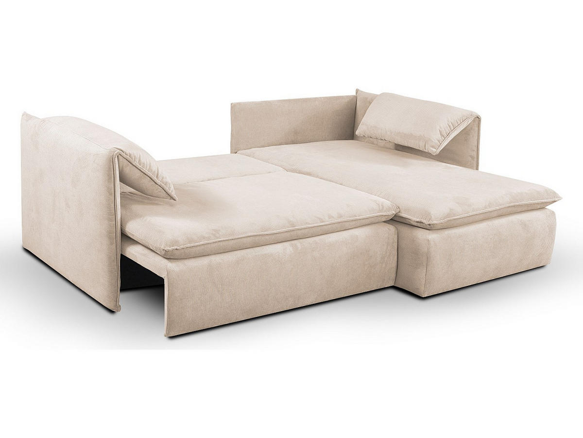 ECKSOFA mit Schlaffunktion - Ecke Rechts - Feincord - Beige - TEODORA - Beige, Textil (230/166cm) - Vente-Unique