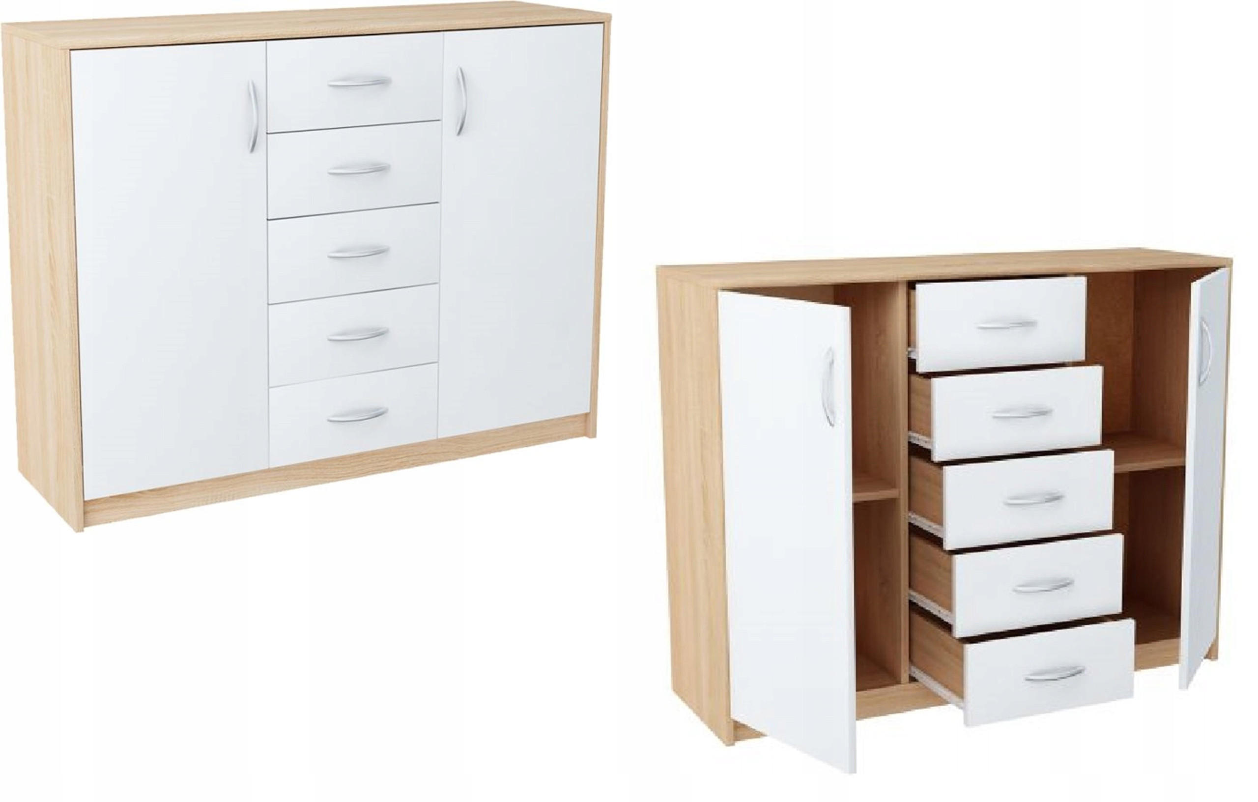 KOMMODE 2D5S Sonoma Eiche-Weiß 110/35/85 cm moderne Optik - Weiß/Sonoma Eiche, Holzwerkstoff (110/85/35cm) - Matkam Möbel