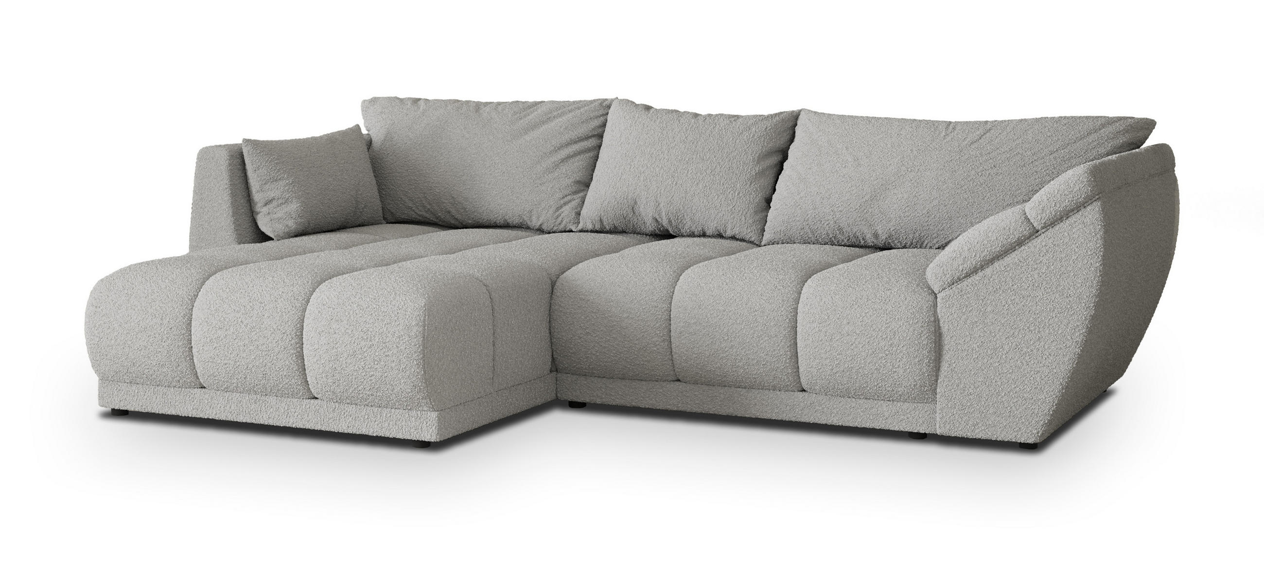 ECKSOFA ORENTI L-S Hellgrau Boucle-Stoff mit Schlaffunktion - Hellgrau, Holz (287/182cm) - MASSENO