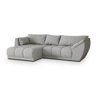 ECKSOFA ORENTI L-S Hellgrau Boucle-Stoff mit Schlaffunktion - Hellgrau, Holz (287/182cm) - MASSENO