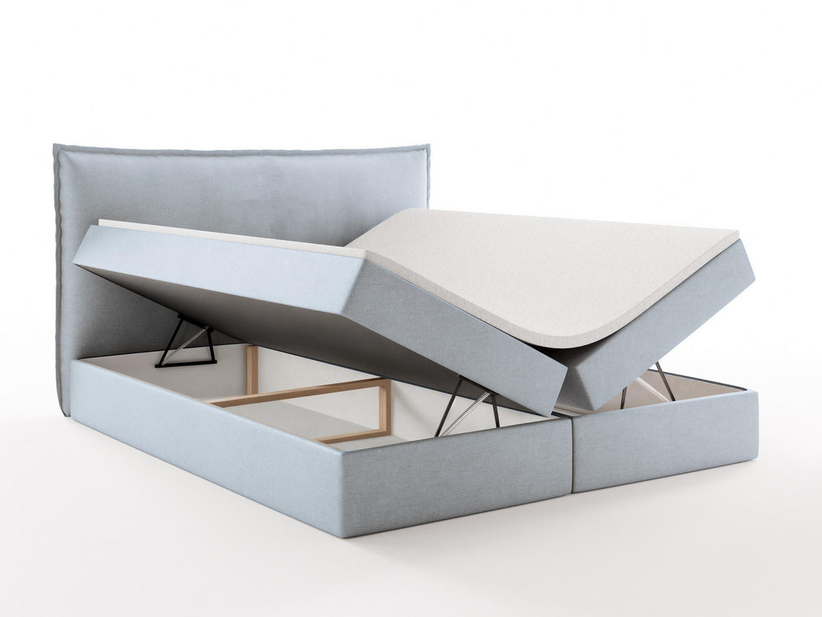 BOXBETT ARENO 200x200 cm Komplett-Set mit Bettkasten, Bonell-Matratze H3 und Topper - Hellblau - Hellblau, Textil (200/200cm) - Luxkor24