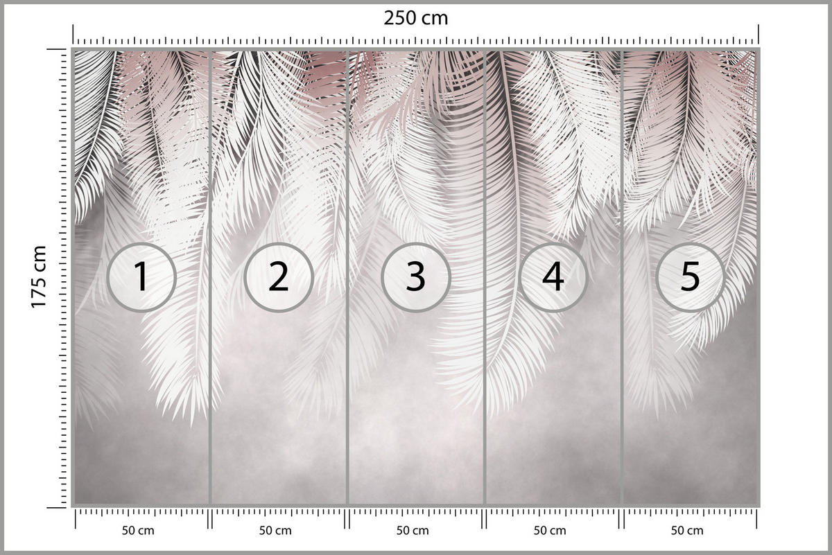 FOTOTAPETE für Esszimmer Große Palmenblätter Boho Beige 250x175 - Violett/Rosa, Papier (250/175cm) - Muralo