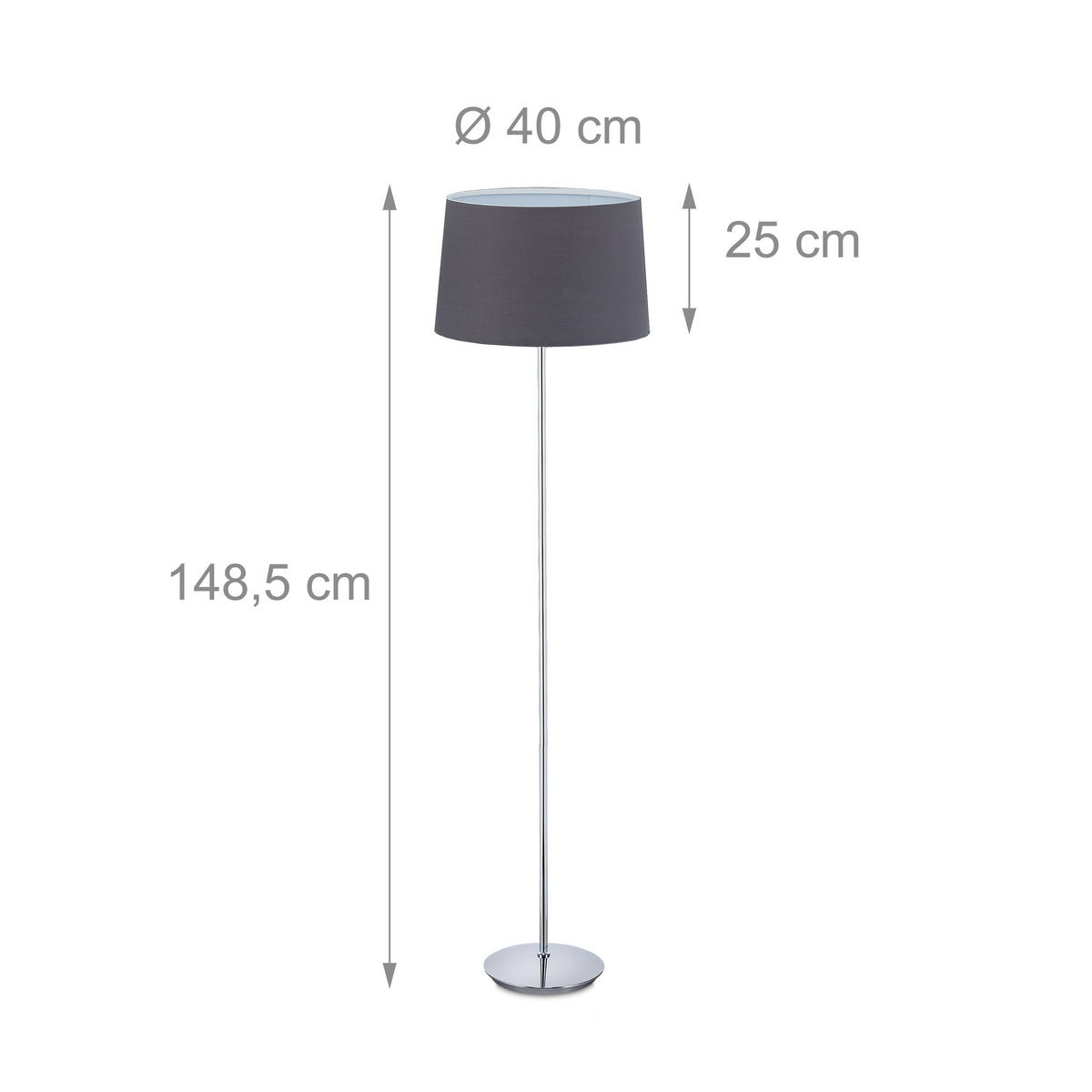 STEHLAMPE - Silberfarben, Kunststoff/Textil (40/40/148.5cm) - Relaxdays