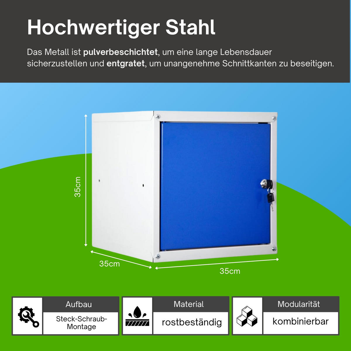 SCHLIESSFACHWÜRFEL Cubic 35x35x35 cm Grau/Blau - Blaugrau, Metall (35/35/35cm) - PROREGAL