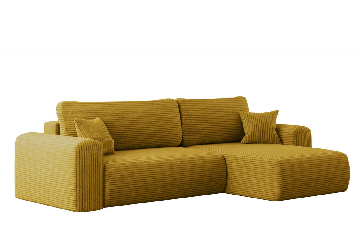ECKSOFA Mit Schlaffunktion und Stauraum für Bettzeug Capri Stoff Poso Gelb Rechts - Gelb, Holz/Textil (272/145cm) - Kaiser Möbel