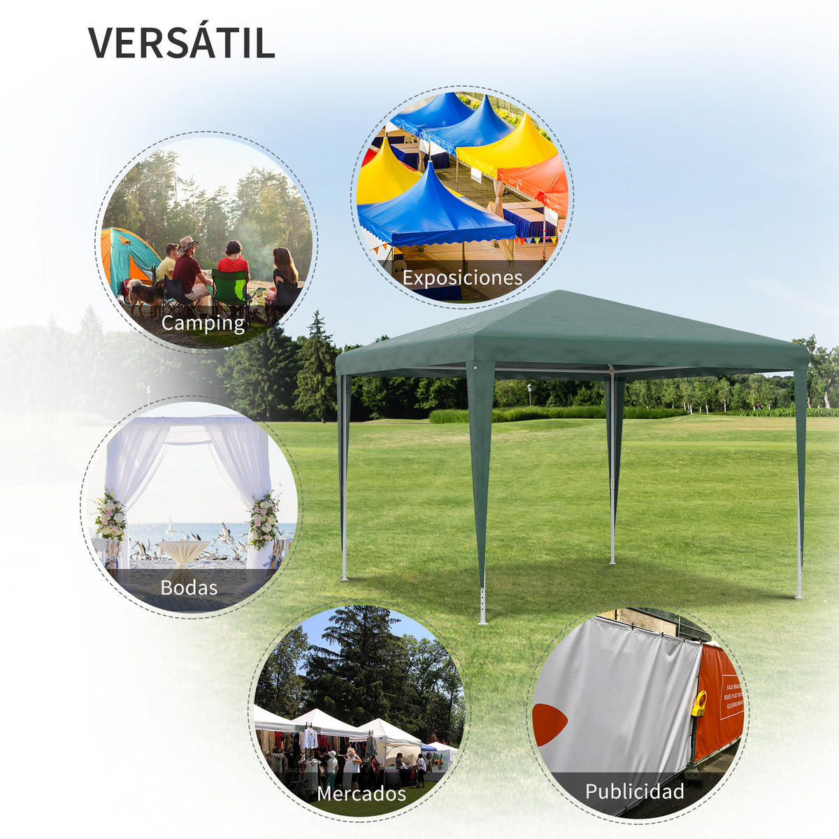 GARTENPAVILLON, Stahlrahmen mit Abflusslöchern, metallfarben - Dunkelgrün, Metall (15/17/112cm) - Vallsero